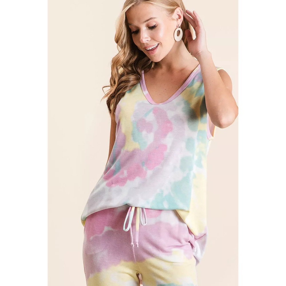 BiBi Sleeveless Tie Dye French Terry Knit Top - Picture 2 of 5